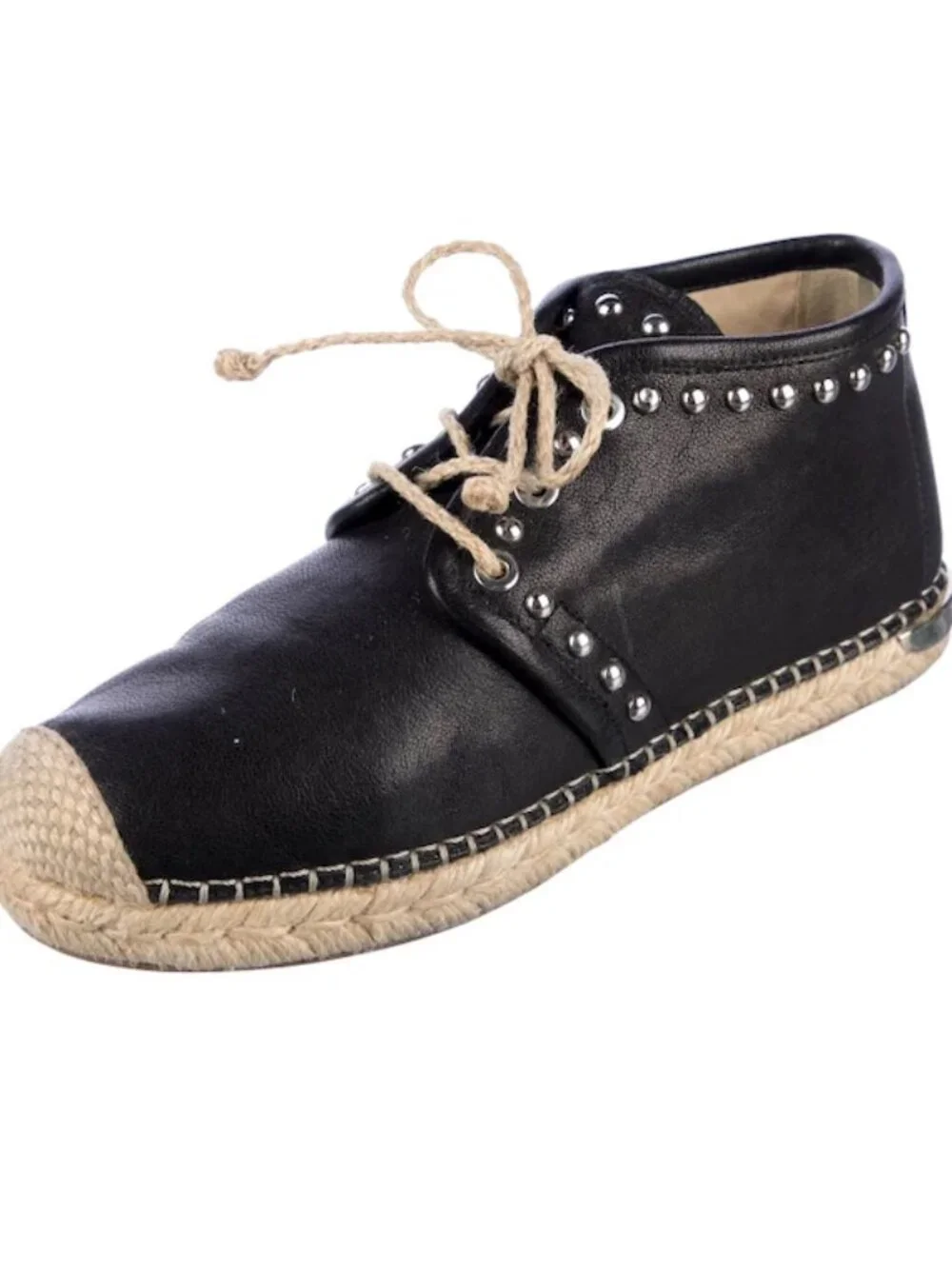 Stuart Weitzman Black Leather Studded Espadrilles Size 6